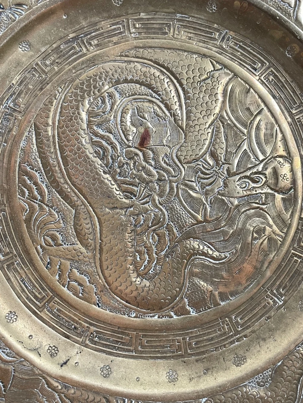 Vintage Heavy Solid Brass Dragon Decorative Wall Plate 10